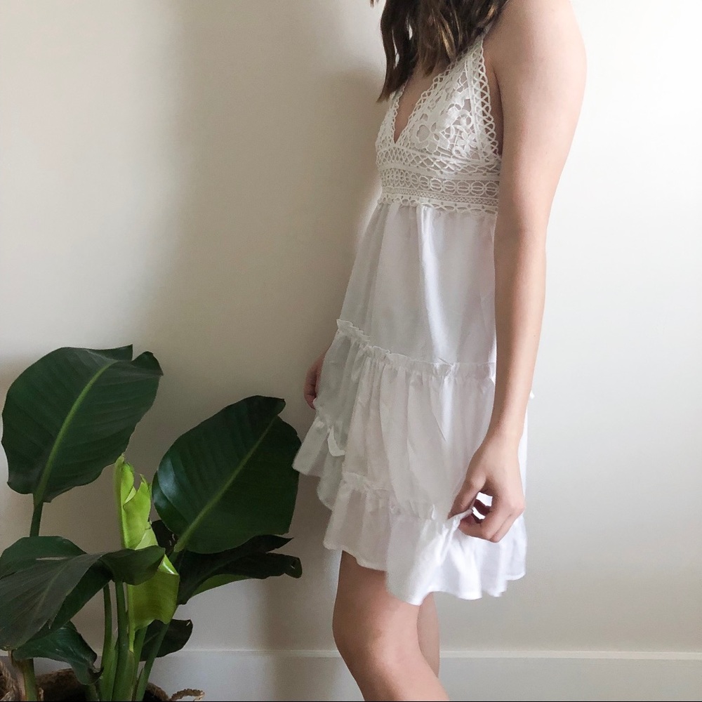 WHITE EMBROIDERED RUFFLE HEM SLIP DRESS - Picture 5 of 7